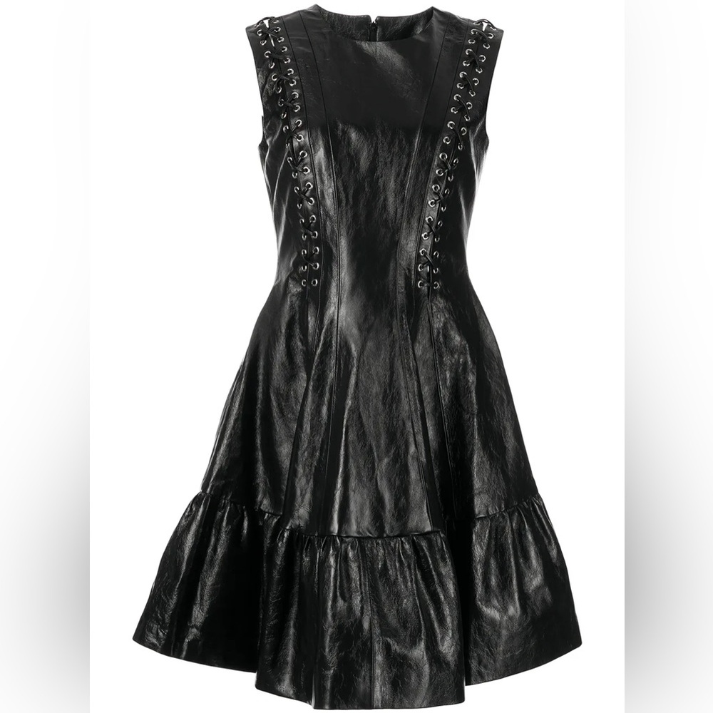 Rochas Black Sleeveless Mini Black Leather Dress